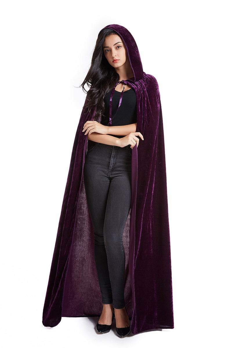Crizcape Unisex Halloween Costume Cape Hooded Velvet Cloak for Men and Womens Purple - Image 1
